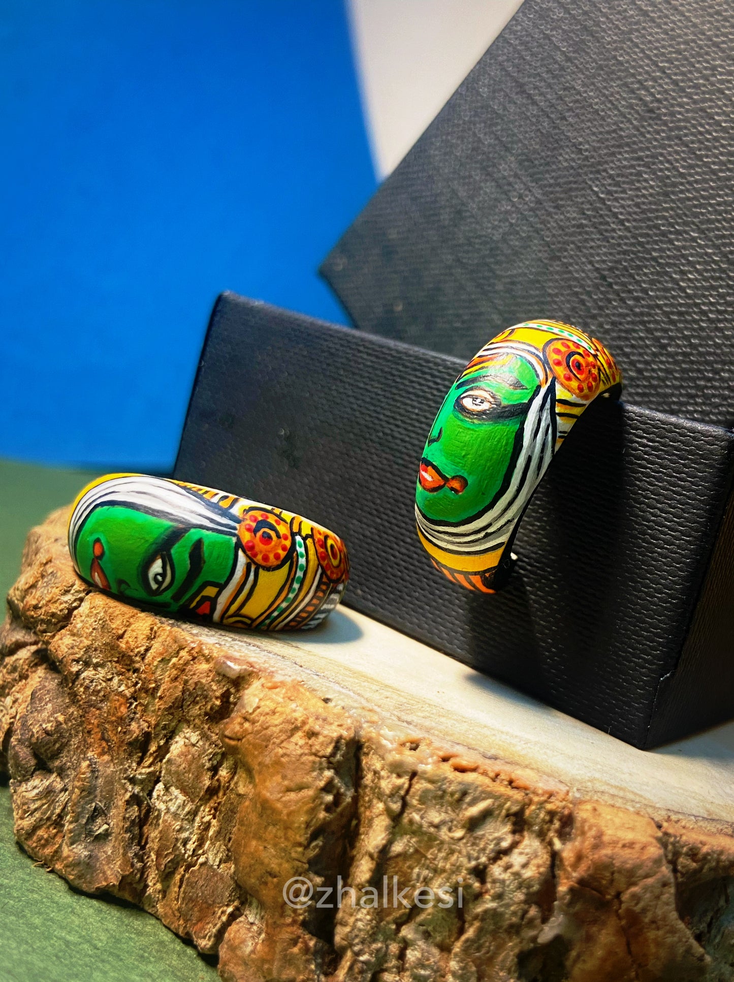 KATHAKALI Handpainted wooden hoop earrings