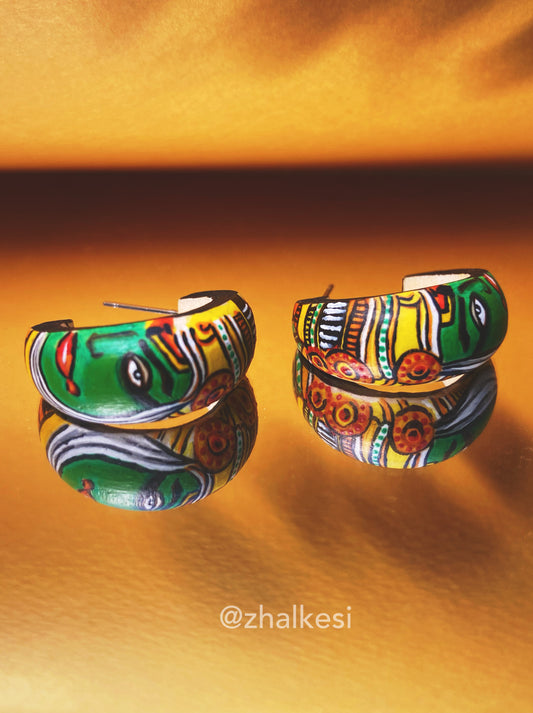 KATHAKALI Handpainted wooden hoop earrings